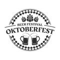 Oktoberfest logo, label or icon. Beer fest round badge with mugs and malt. German, Bavarian October festival design